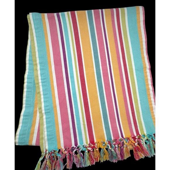 Pier 1 Table Runner Lot 2 Multicolored Striped Tassels Fringed 72" Bright Pink - Picture 9 of 14